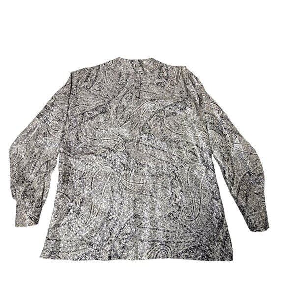Italian Womans blouse size 6 B&W with sparkles pre-owned 78% satin 22% polyester - Picture 2 of 6